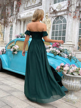 QOQ Women Elegant Solid Color Off Shoulder Sequin Applique Bridesmaid Dress
